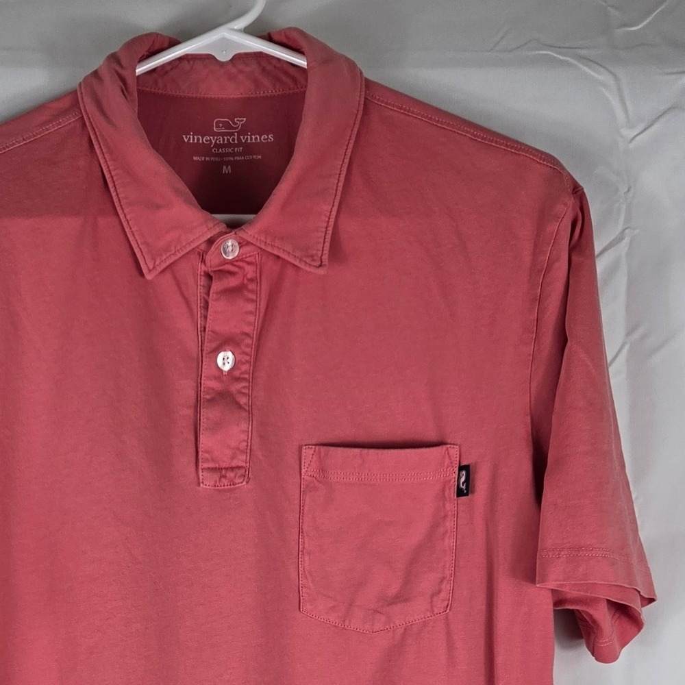 Vineyard Vines Mens Classic Fit Pima Cotton Polo Shirt Coral Pink Size M Pocket